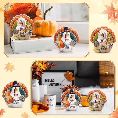 Menkxi 2 Pcs Thanksgiving Turkey Figurines Wooden Turkey Decor for Home Fall Harvest Indoor Table Centerpieces for Autumn Fall Thanksgiving Home Office Desk Party Supplies in Saudi Arabia