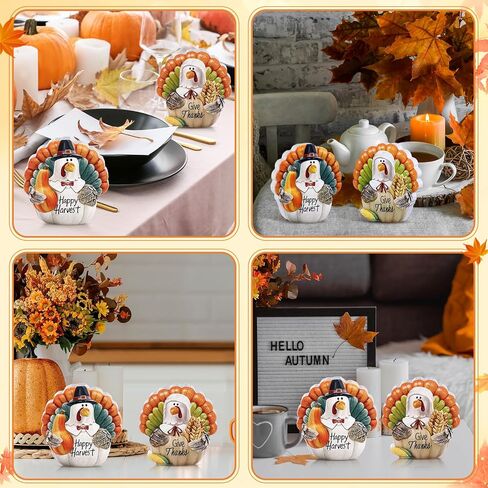 Menkxi 2 Pcs Thanksgiving Turkey Figurines Wooden Turkey Decor for Home Fall Harvest Indoor Table Centerpieces for Autumn Fall Thanksgiving Home Office Desk Party Supplies in Saudi Arabia