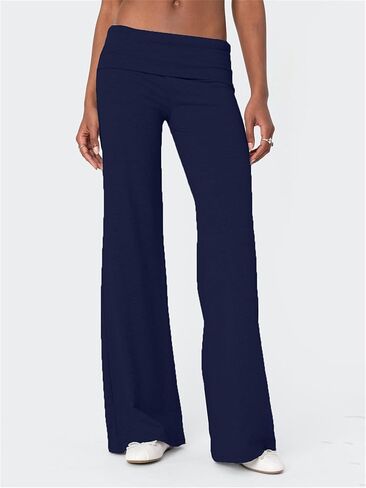 سراويل يوجا نسائية قابلة للطي منخفضة الارتفاع سراويل رياضية مستقيمة الساق Y2k Bootcut قابلة للتمدد فضفاضة للجيم سراويل مضيئة in Kuwait