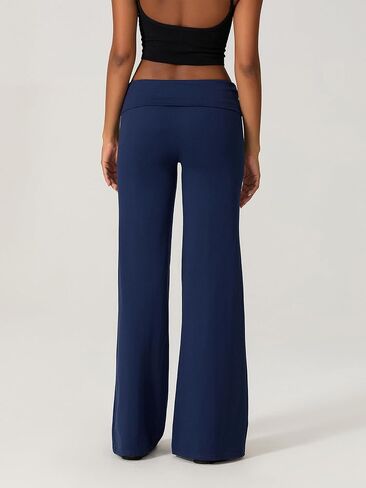 سراويل يوجا نسائية قابلة للطي منخفضة الارتفاع سراويل رياضية مستقيمة الساق Y2k Bootcut قابلة للتمدد فضفاضة للجيم سراويل مضيئة in Kuwait
