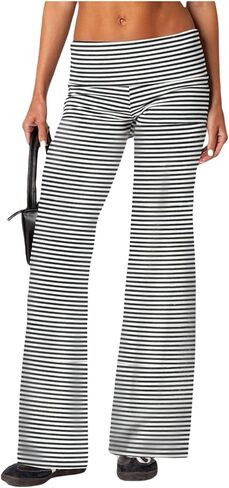 سراويل يوجا نسائية قابلة للطي منخفضة الارتفاع سراويل رياضية مستقيمة الساق Y2k Bootcut قابلة للتمدد فضفاضة للجيم سراويل مضيئة in Kuwait
