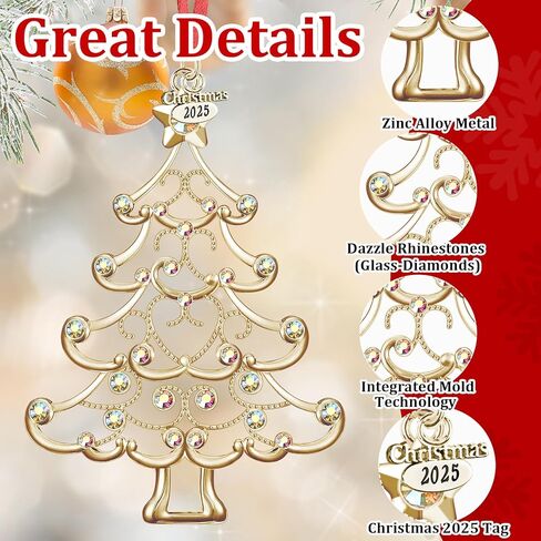Christmas Ornaments 2024 Decorations for Christmas Tree, Metal Hanging Rhinestones Christmas Tree Decorations Indoor, Glitter Crafts Xmas Decors Annual Keepsake Gifts for Family Friends Holidays Home in Kuwait