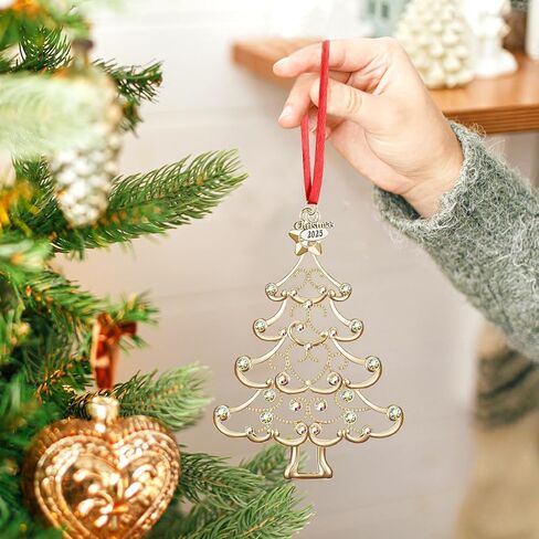 Christmas Ornaments 2024 Decorations for Christmas Tree, Metal Hanging Rhinestones Christmas Tree Decorations Indoor, Glitter Crafts Xmas Decors Annual Keepsake Gifts for Family Friends Holidays Home in Kuwait