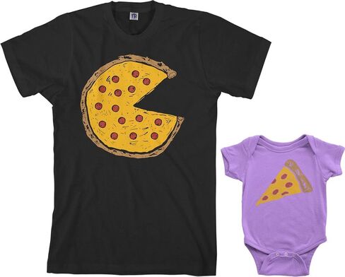 طقم ملابس للرضع من Threadrock Pizza Pie & Slice ومجموعة تي شيرت رجالي متطابقة (الأطفال: 12 شهرًا، فحمي|الرجال: XL، فحمي) in Kuwait