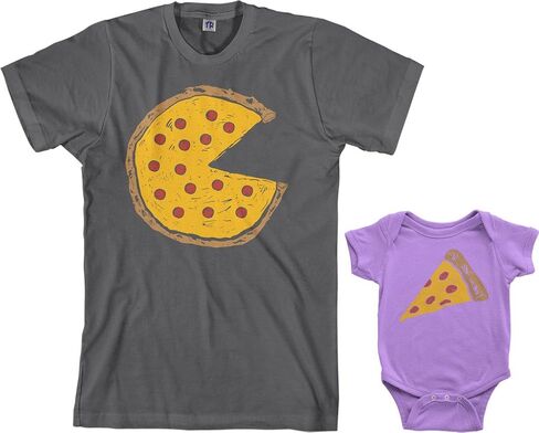 طقم ملابس للرضع من Threadrock Pizza Pie & Slice ومجموعة تي شيرت رجالي متطابقة (الأطفال: 12 شهرًا، فحمي|الرجال: XL، فحمي) in Kuwait