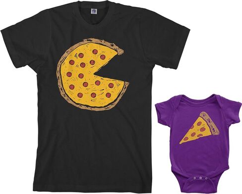 طقم ملابس للرضع من Threadrock Pizza Pie & Slice ومجموعة تي شيرت رجالي متطابقة (الأطفال: 12 شهرًا، فحمي|الرجال: XL، فحمي) in Kuwait