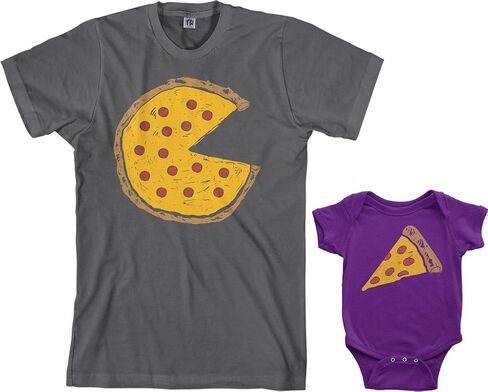 طقم ملابس للرضع من Threadrock Pizza Pie & Slice ومجموعة تي شيرت رجالي متطابقة (الأطفال: 12 شهرًا، فحمي|الرجال: XL، فحمي) in Kuwait
