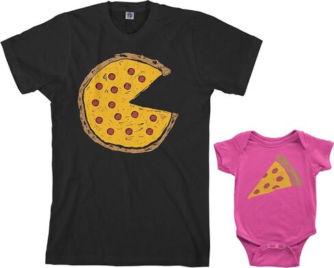 طقم ملابس للرضع من Threadrock Pizza Pie & Slice ومجموعة تي شيرت رجالي متطابقة (الأطفال: 12 شهرًا، فحمي|الرجال: XL، فحمي) in Kuwait