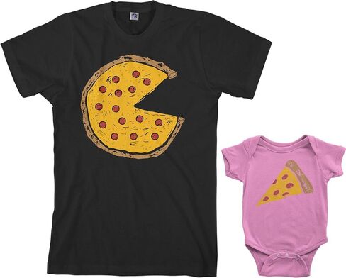 طقم ملابس للرضع من Threadrock Pizza Pie & Slice ومجموعة تي شيرت رجالي متطابقة (الأطفال: 12 شهرًا، فحمي|الرجال: XL، فحمي) in Kuwait