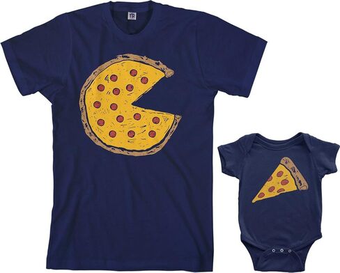 طقم ملابس للرضع من Threadrock Pizza Pie & Slice ومجموعة تي شيرت رجالي متطابقة (الأطفال: 12 شهرًا، فحمي|الرجال: XL، فحمي) in Kuwait