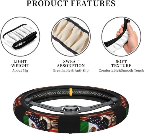 America and Mexico Mexican Mex Flag Steering Wheel Cover for Men Women Universal Fit 15 Inch Anti-Slip Elastic Thickened Steering Wheel Cover in Saudi Arabia