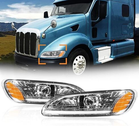 Headlights for Peterbilt 387 325 330 335 337 340 348 382 384 386 Truck High and Low Beam Bulb Left Driver and Right Passenger Side Pair LED Headlamp(Grey) in Saudi Arabia