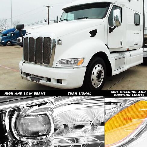 Headlights for Peterbilt 387 325 330 335 337 340 348 382 384 386 Truck High and Low Beam Bulb Left Driver and Right Passenger Side Pair LED Headlamp(Grey) in Saudi Arabia