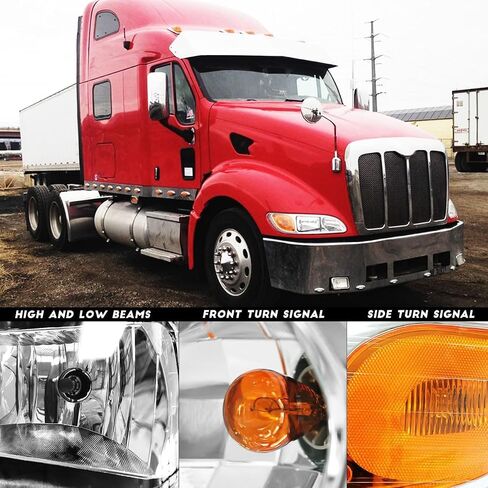 المصابيح الأمامية لـ Peterbilt 387 325 330 335 337 340 348 382 384 386 لمبة الشعاع العالية والمنخفضة للشاحنة كشافات جانبية للركاب الأيمن (يمين) in Kuwait