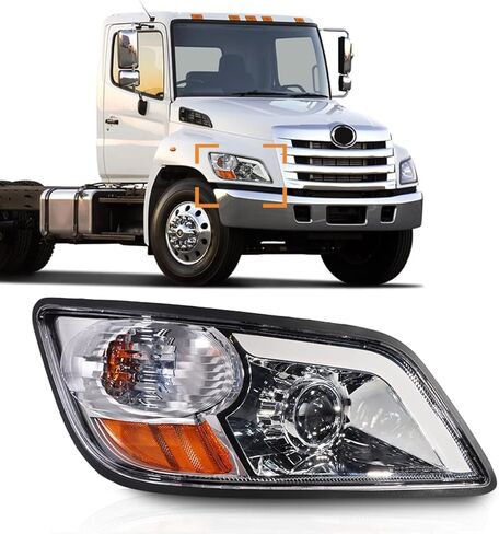 Headlight Assembly fit for 2011+ Hino 238 258 268 338 Truck Right Passenger Side with Silver Painted Headlamp (LED Lens) in Kuwait