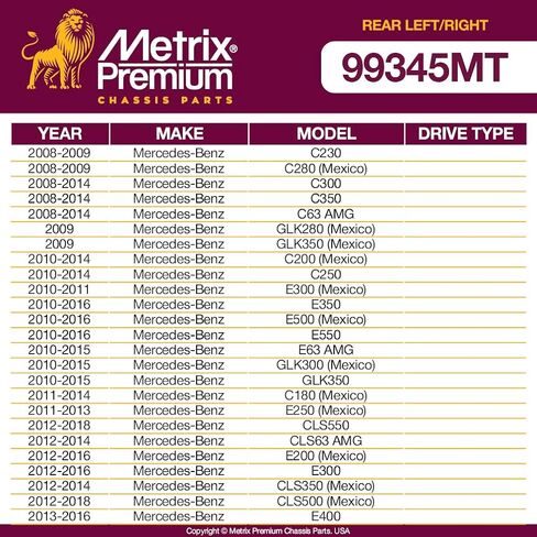 Metrix Premium Chassis Parts - Rear Left & Right Sway Bar Stabilizer End Link Kit Fits 08-09 Mercedes-Benz C230, 08-09 C280 Mexico, 08-14 C300, 08-14 C350, 08-14 C63 AMG K700342 K700341 Made in Europe in Saudi Arabia
