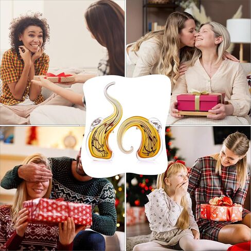 suruim Hand Blown Murano Glass Elephant Statues Set - Luxury Sculptures Home Decor for Living Room & Office Art Glass Ornament Animal Collectible (Gold) in Saudi Arabia