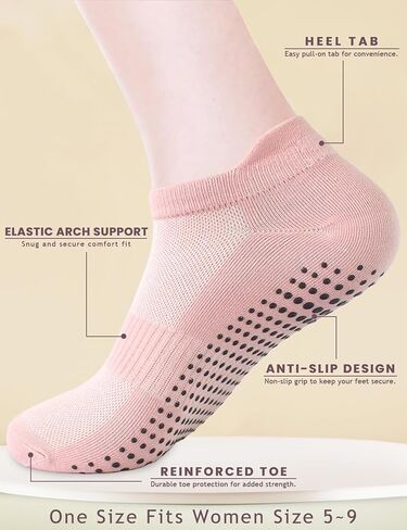 Non-slip With Grips Pilates Socks For Women, Ankle Grippy Socks For Yoga Barre Ballet Barefoot Workouts Hospital Anti Skid in Saudi Arabia