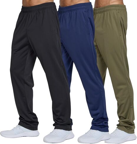 Ultra Performance 3 Pack Mens Athletic Open Bottom Sweatpants Active Track Pants Casual Tricot Wide Leg Sweat Pants for Men in Kuwait