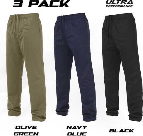 Ultra Performance 3 Pack Mens Athletic Open Bottom Sweatpants Active Track Pants Casual Tricot Wide Leg Sweat Pants for Men in Kuwait