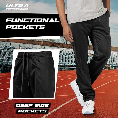 Ultra Performance 3 Pack Mens Athletic Open Bottom Sweatpants Active Track Pants Casual Tricot Wide Leg Sweat Pants for Men in Kuwait