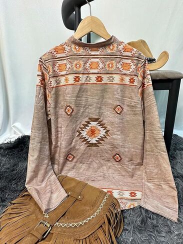 Women Bohemian Style Summer Beach Long Sleeve Printed Vacation Casual with Ethnic Patterns in Saudi Arabia