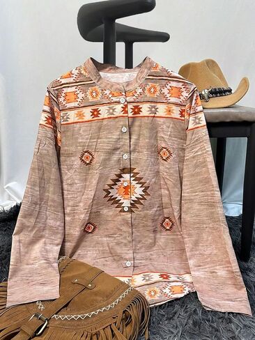Women Bohemian Style Summer Beach Long Sleeve Printed Vacation Casual with Ethnic Patterns in Saudi Arabia