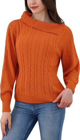 LemonGirl Womens 2025 Knit Pullover Long Sleeve with Fold Over Collar Fall Casual Trendy Sweater in Kuwait