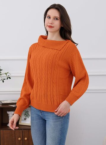 LemonGirl Womens 2025 Knit Pullover Long Sleeve with Fold Over Collar Fall Casual Trendy Sweater in Kuwait