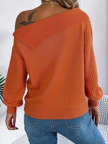 LemonGirl Womens 2025 Knit Pullover Long Sleeve with Fold Over Collar Fall Casual Trendy Sweater in Kuwait