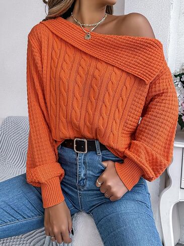 LemonGirl Womens 2025 Knit Pullover Long Sleeve with Fold Over Collar Fall Casual Trendy Sweater in Kuwait