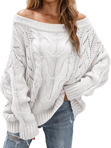 Women’s Off The Shoulder Oversized Sweaters Cable Knit Pullover Tops Long Sleeve Loose Slouchy Cute Sweaters in Kuwait