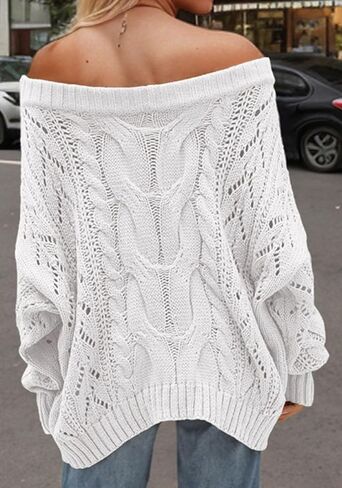Women’s Off The Shoulder Oversized Sweaters Cable Knit Pullover Tops Long Sleeve Loose Slouchy Cute Sweaters in Kuwait