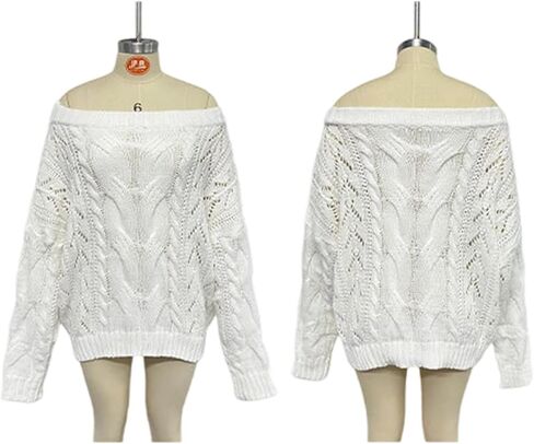 Women’s Off The Shoulder Oversized Sweaters Cable Knit Pullover Tops Long Sleeve Loose Slouchy Cute Sweaters in Kuwait