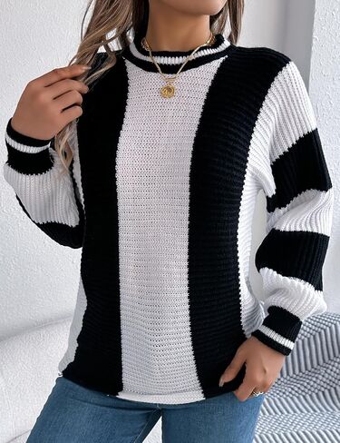 Kinghua سترة كتلة الألوان للنساء خريف شتاء عادية مخطط Crewneck البلوز متماسكة البلوزات Y2k لطيف in Kuwait