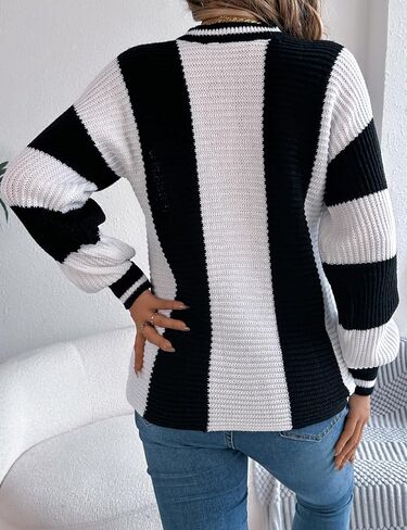 Kinghua سترة كتلة الألوان للنساء خريف شتاء عادية مخطط Crewneck البلوز متماسكة البلوزات Y2k لطيف in Kuwait