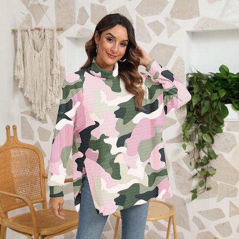 Womens Turtleneck Oversized Sweaters Long Batwing Sleeve Side Slit Pullover Sweater Ribbed Knit Tops in Saudi Arabia