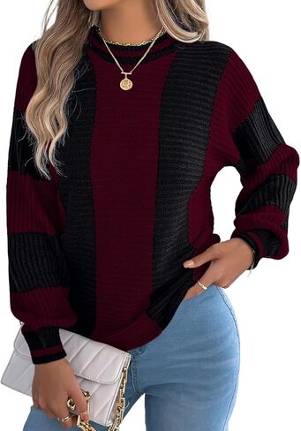 Kinghua سترة كتلة الألوان للنساء خريف شتاء عادية مخطط Crewneck البلوز متماسكة البلوزات Y2k لطيف in Kuwait