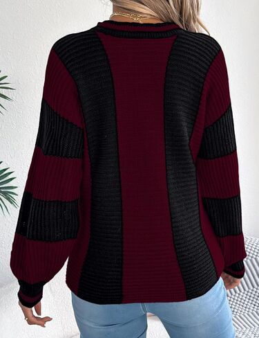 Kinghua سترة كتلة الألوان للنساء خريف شتاء عادية مخطط Crewneck البلوز متماسكة البلوزات Y2k لطيف in Kuwait