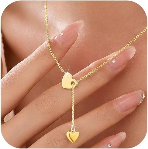 SUYACS 925 Sterling Silver Lariat Big Love Heart Necklaces for Women Double Heart Y Necklace Trendy Simple Minimalist Drop Dangle Chain Pendant Choker Necklace Jewelry for Mom Wife Daughter in Kuwait