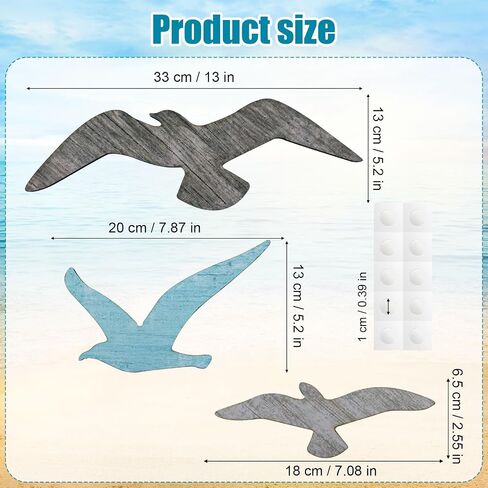 3pcs Wood Seagull Wall Decor, Nautical Coastal Theme Wall Art Self Adhesive Sea Birds Lake House Beach Ocean Decoration Vintage Ornaments for Home Bathroom Living Room in Saudi Arabia
