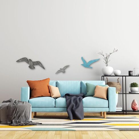 3pcs Wood Seagull Wall Decor, Nautical Coastal Theme Wall Art Self Adhesive Sea Birds Lake House Beach Ocean Decoration Vintage Ornaments for Home Bathroom Living Room in Saudi Arabia