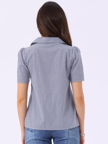 Allegra K Summer Gingham Blouse for Women's Short Sleeve Vintage Button Down Plaid Shirt Top in Saudi Arabia