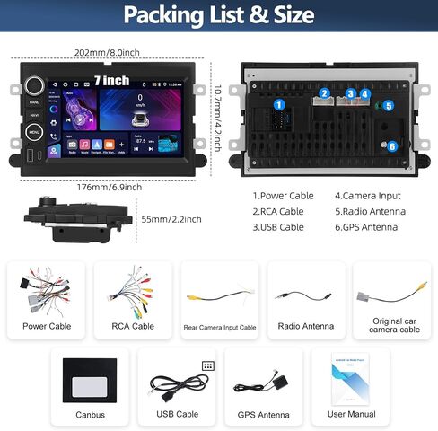 2G+64G Android 13 Car Stereo for Ford F150 F250 F350 Explorer Fusion Escape Mustang Edge Expedition Taurus with Apple Carplay Android Auto 7" Touchscreen Car Radio with GPS Bluetooth FM Backup Camera in Saudi Arabia