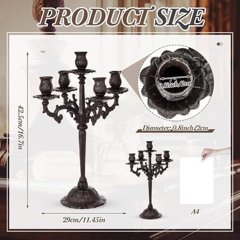 Mumufy 2 Pcs 5 Arm Black Candelabra 16.7" Tall Cast Iron Candlestick Holders Vintage Gothic Candles Holder Stand Decorative Table Centerpieces for Halloween Wedding Christmas Birthday Home Party in Saudi Arabia