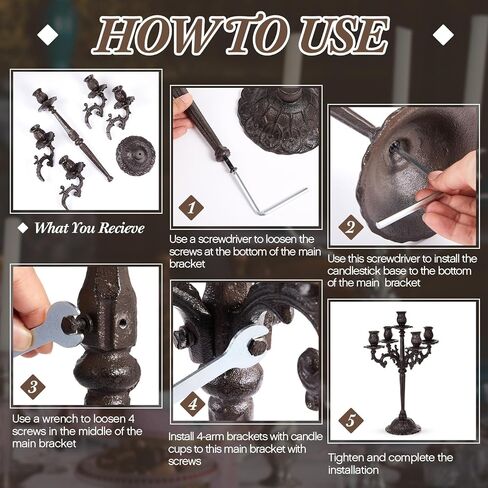 Mumufy 2 Pcs 5 Arm Black Candelabra 16.7" Tall Cast Iron Candlestick Holders Vintage Gothic Candles Holder Stand Decorative Table Centerpieces for Halloween Wedding Christmas Birthday Home Party in Saudi Arabia