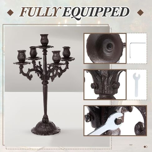 Mumufy 2 Pcs 5 Arm Black Candelabra 16.7" Tall Cast Iron Candlestick Holders Vintage Gothic Candles Holder Stand Decorative Table Centerpieces for Halloween Wedding Christmas Birthday Home Party in Saudi Arabia
