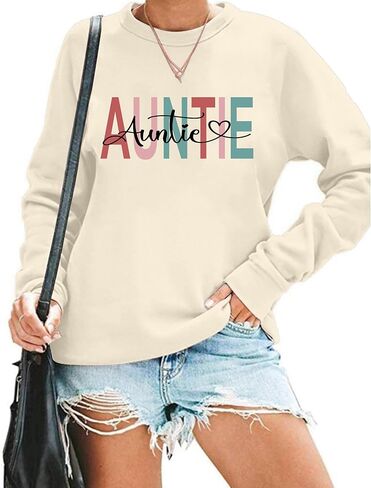 Womens Aunt Sweatshirt Cool Aunt Club Shirt Funny Auntie Letter Print Pullover Tops Crewneck Sweatshirt for Auntie in Kuwait