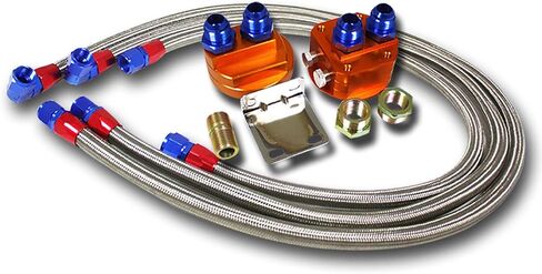 Auto Dynasty Universal Engine Oil Filter Relocation Kit Male and 3X Stainless Line, Aluminum in Saudi Arabia