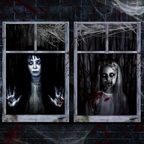 2 Pack Halloween Horror Curtain, Halloween Decoration,Window Door Cover (32 * 47 Inch) in Kuwait